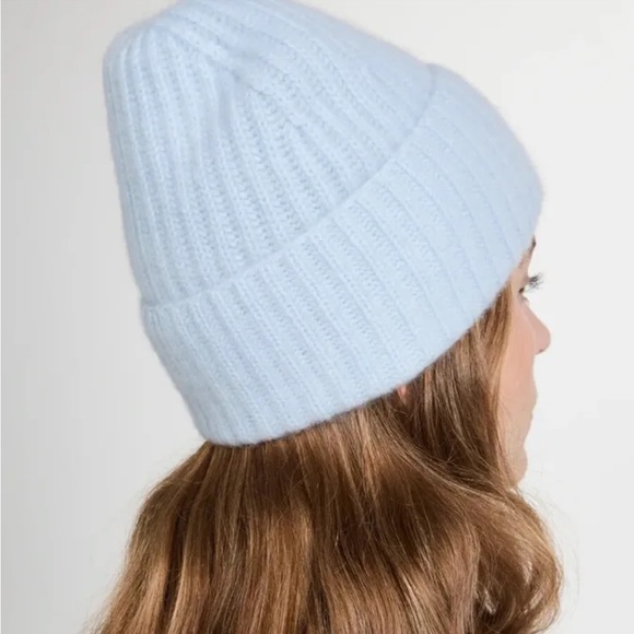 Vince Unisex Boiled 100% Cashmere Chunky Half Cardigan Knit Hat Baby Blue Tide - Picture 3 of 10